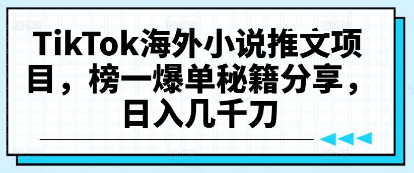 TikTok海外小说推文项目，榜一爆单秘籍分享，日入几千刀-富爸爸项目圈