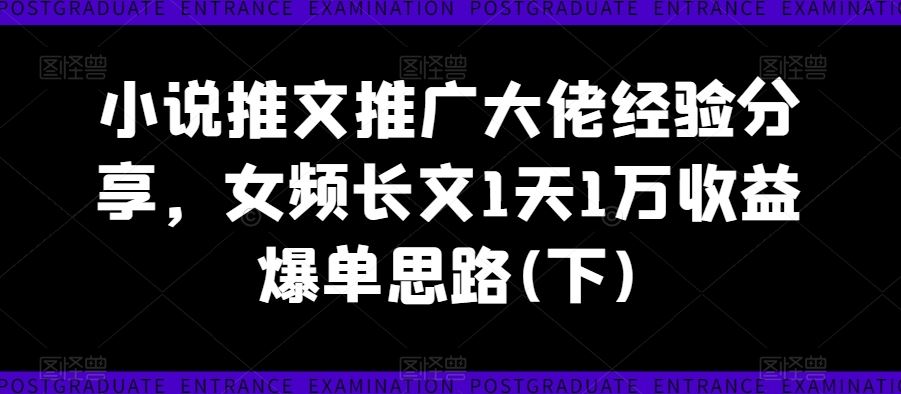 小说推文推广大佬经验分享，女频长文1天1万收益爆单思路(下)-富爸爸项目圈