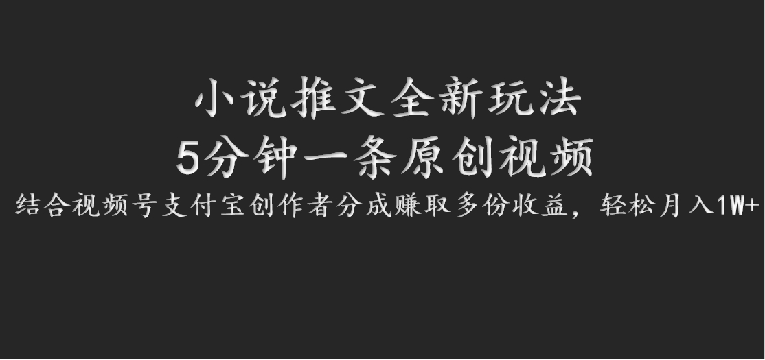 小说推文全新玩法，5分钟一条原创视频，结合视频号支付宝创作者分成赚取多份收益-富爸爸项目圈