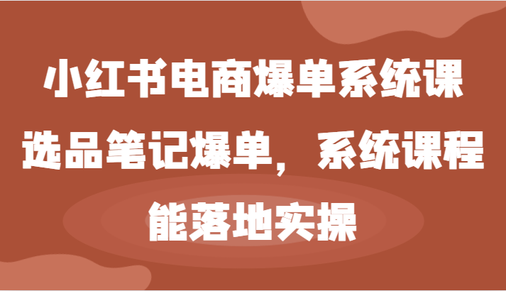 小红书电商爆单系统课-选品笔记爆单，系统课程，能落地实操-富爸爸项目圈