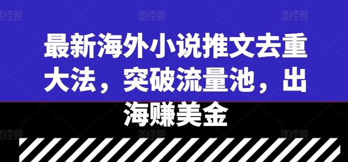 最新海外小说推文去重大法，突破流量池，出海赚美金-富爸爸项目圈