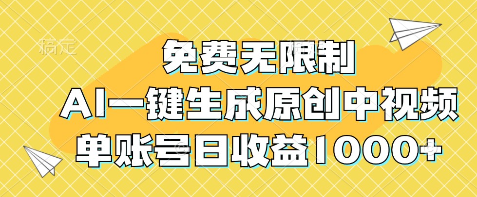 免费无限制，AI一键生成原创中视频，单账号日收益1000+-富爸爸项目圈