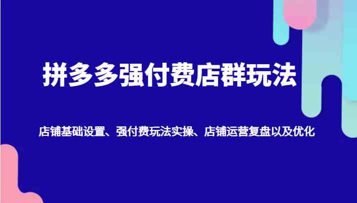 拼多多强付费店群玩法：店铺基础设置、强付费玩法实操、店铺运营复盘以及优化-富爸爸项目圈