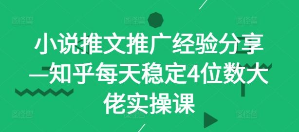 小说推文推广经验分享—知乎每天稳定4位数大佬实操课-富爸爸项目圈
