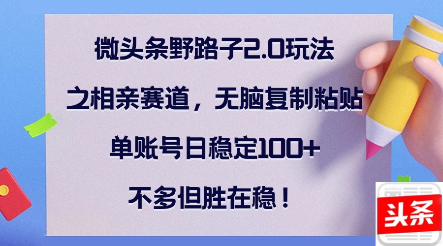 （12763期）微头条野路子2.0玩法之相亲赛道，无脑复制粘贴，单账号日稳定100+，不…-富爸爸项目圈