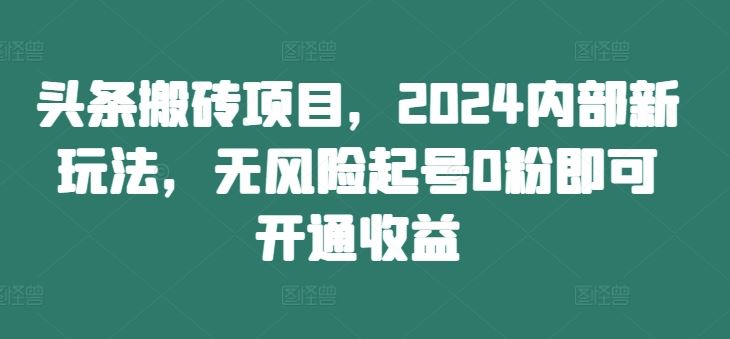 头条搬砖项目，2024内部新玩法，无风险起号0粉即可开通收益-富爸爸项目圈
