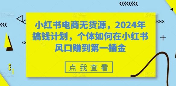 小红书电商无货源，2024年搞钱计划，个体如何在小红书风口赚到第一桶金-富爸爸项目圈