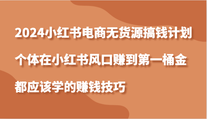 2024小红书电商无货源搞钱计划，个体在小红书风口赚到第一桶金应该学的赚钱技巧-富爸爸项目圈