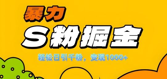 单人单机日引千粉，变现1k+，S粉流量掘金计划攻略【揭秘】-富爸爸项目圈