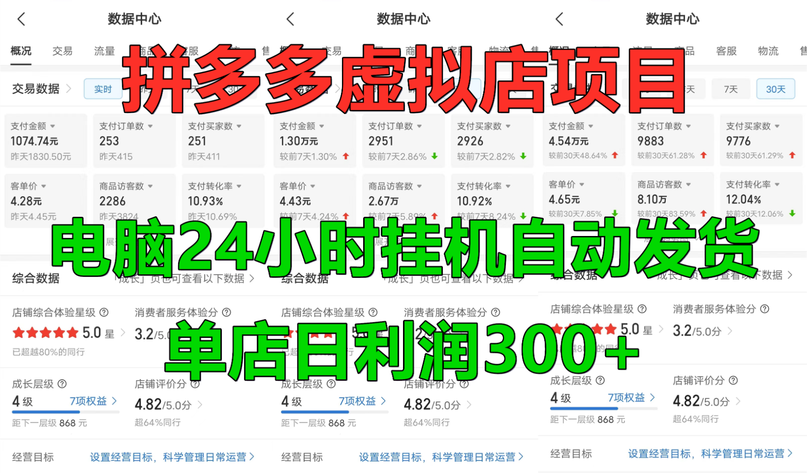 拼多多虚拟店铺项目，电脑挂机自动发货，单店日利润300+-富爸爸项目圈