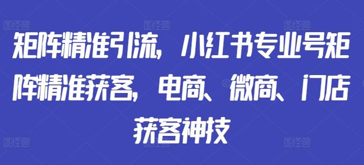 矩阵精准引流，小红书专业号矩阵精准获客，电商、微商、门店获客神技-富爸爸项目圈