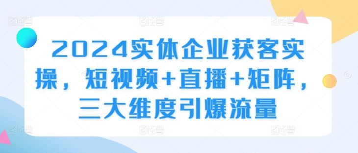 2024实体企业获客实操，短视频+直播+矩阵，三大维度引爆流量-富爸爸项目圈