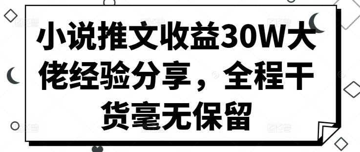 小说推文收益30W大佬经验分享，全程干货毫无保留-富爸爸项目圈