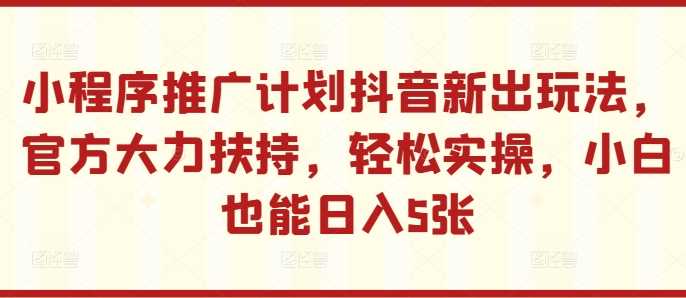 小程序推广计划抖音新出玩法，官方大力扶持，轻松实操，小白也能日入5张【揭秘】-富爸爸项目圈