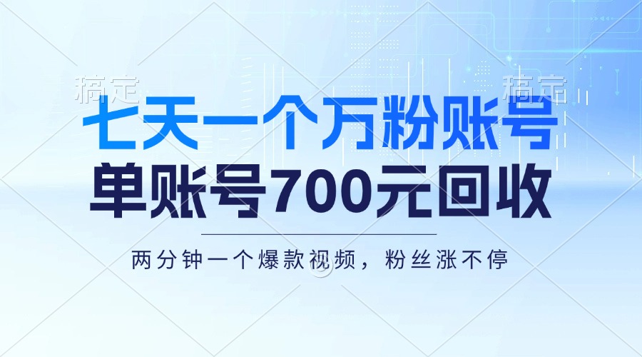 （13062期）七天一个万粉账号，新手小白秒上手，单账号回收700元，轻松月入三万＋-富爸爸项目圈