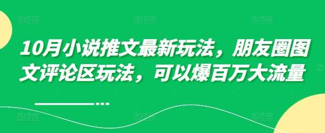 10月小说推文最新玩法，朋友圈图文评论区玩法，可以爆百万大流量-富爸爸项目圈