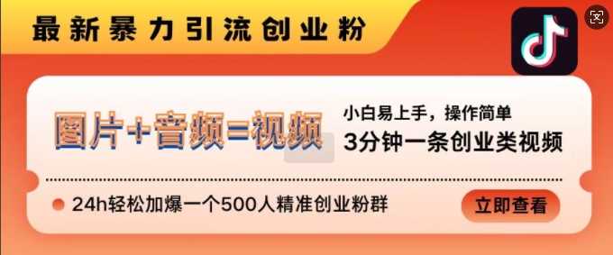 抖音最新暴力引流创业粉，3分钟一条创业类视频，24h轻松加爆一个500人精准创业粉群【揭秘】-富爸爸项目圈