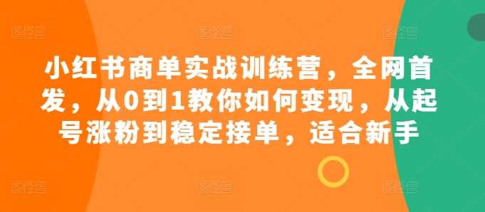 小红书商单实战训练营，全网首发，从0到1教你如何变现，从起号涨粉到稳定接单，适合新手-富爸爸项目圈