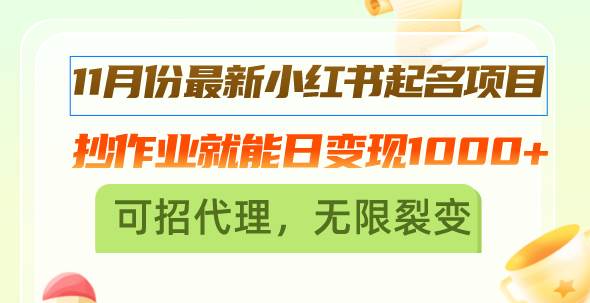 （13256期）11月份最新小红书起名项目，抄作业就能日变现1000+，可招代理，无限裂变-富爸爸项目圈