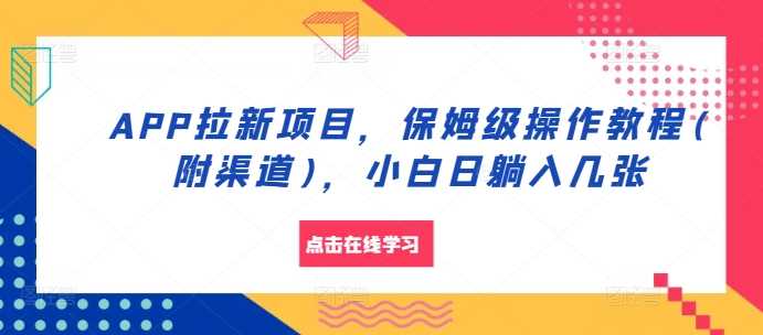 APP拉新项目，保姆级操作教程(附渠道)，小白日躺入几张【揭秘】-富爸爸项目圈