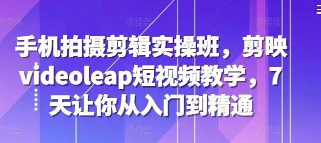 手机拍摄剪辑实操班，剪映videoleap短视频教学，7天让你从入门到精通-富爸爸项目圈