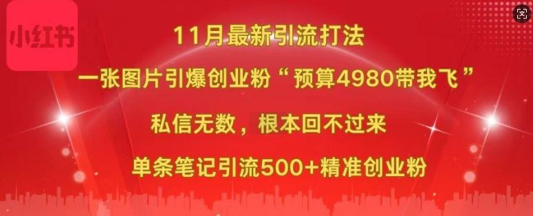 小红书11月最新图片打粉，一张图片引爆创业粉，“预算4980带我飞”，单条引流500+精准创业粉-富爸爸项目圈