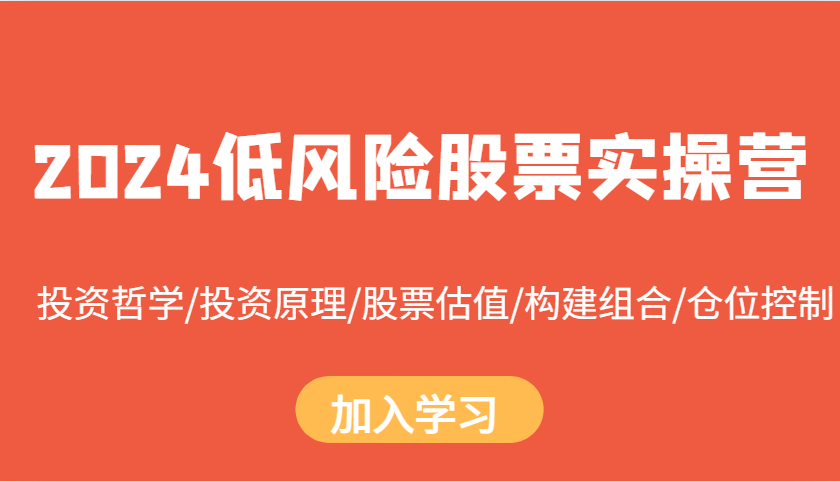 2024低风险股票实操营：投资哲学/投资原理/股票估值/构建组合/仓位控制-富爸爸项目圈
