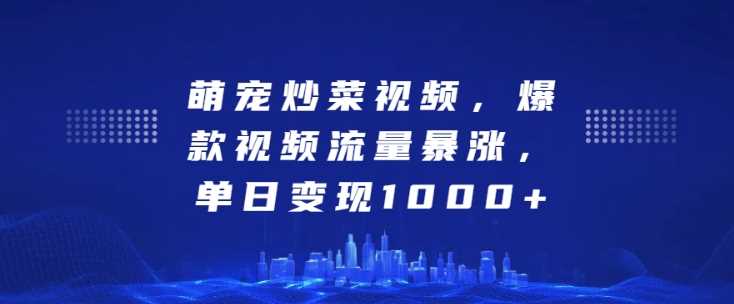 萌宠炒菜视频，爆款视频流量暴涨，单日变现1k-富爸爸项目圈