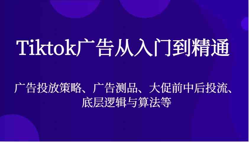 Tiktok广告从入门到精通，广告投放策略、广告测品、大促前中后投流、底层逻辑与算法等-富爸爸项目圈