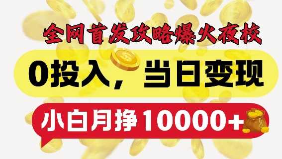 全网首发爆火夜校，0投入，当日变现，小白轻松月入1w+【揭秘】-富爸爸项目圈