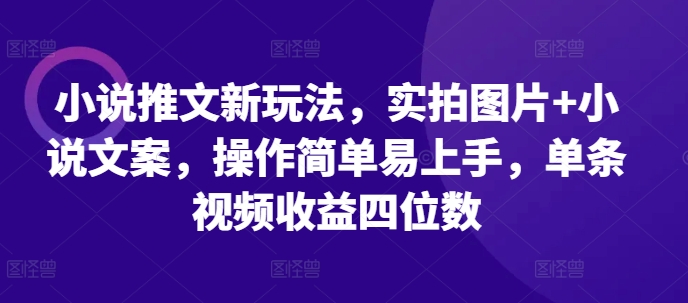 小说推文新玩法，实拍图片+小说文案，操作简单易上手，单条视频收益四位数-富爸爸项目圈