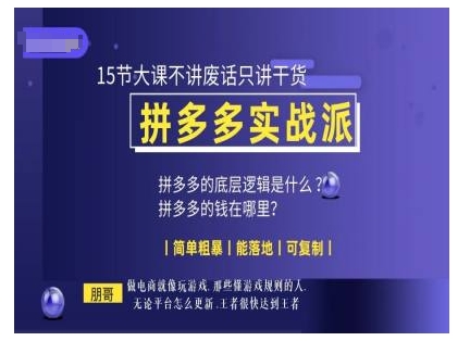 朋哥电商(拼多多实战派)，15节大课不讲废话只讲干货，简单粗暴 能落地 可复制-富爸爸项目圈