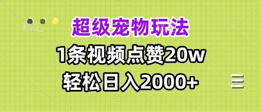 （13578期）超级宠物视频玩法，1条视频点赞20w，轻松日入2000+-富爸爸项目圈