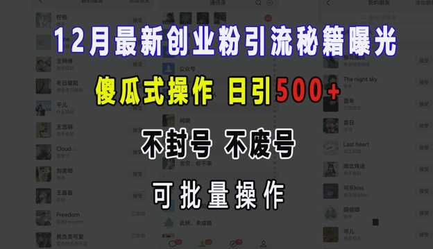 12月最新创业粉引流秘籍曝光 傻瓜式操作 日引500+ 不封号 不废号 可批量操作【揭秘】-富爸爸项目圈
