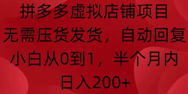 拼多多虚拟店铺项目，无需压货发货，自动回复，小白从0到1，半个月内日入200+【揭秘】-富爸爸项目圈