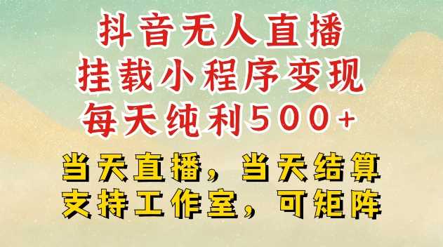 抖音无人直播挂载小程序变现每天纯利500+当天直播，当天结算支持工作室，可矩阵【揭秘】-富爸爸项目圈