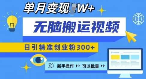 无脑搬运视频号可批量复制，新手即可操作，日引精准创业粉300+，月变现过W 【揭秘】-富爸爸项目圈