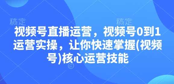 视频号直播运营，视频号0到1运营实操，让你快速掌握(视频号)核心运营技能-富爸爸项目圈