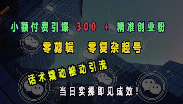 小额付费引爆 300 + 精准创业粉，零剪辑、零复杂起号，话术撬动被动引流，当日实操即见成效-富爸爸项目圈