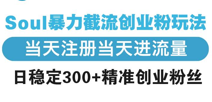 （13935期）Soul暴力截流创业粉玩法，当天注册当天进流量，日稳定300+精准创业粉丝-富爸爸项目圈