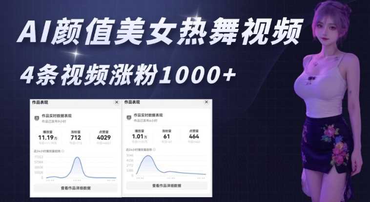 AI颜值美女热舞视频，4条视频涨粉1000+，实测6分钟一条-富爸爸项目圈