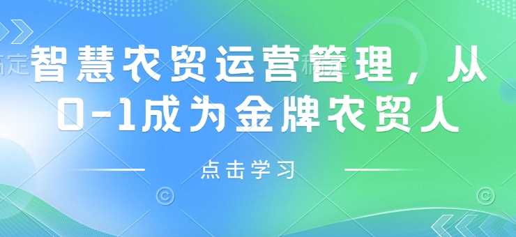 智慧农贸运营管理，从0-1成为金牌农贸人-富爸爸项目圈