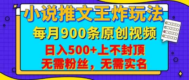 小说推文王炸玩法，一键代发，每月最多领900条原创视频，播放量收益日入5张，无需粉丝，无需实名【揭秘】-富爸爸项目圈