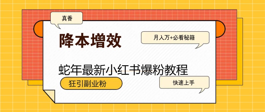 蛇年最新小红书爆粉教程，狂引副业粉，月入万+必看-富爸爸项目圈