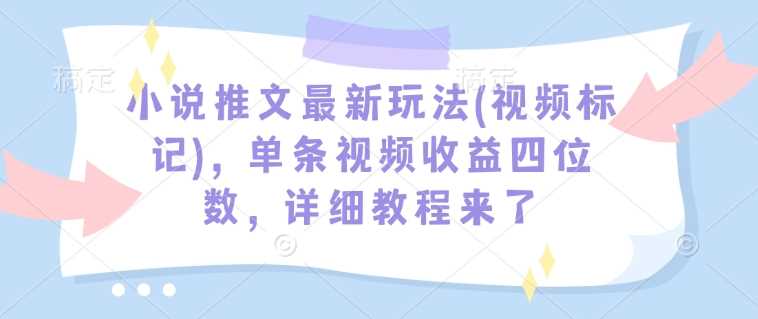 小说推文最新玩法(视频标记)，单条视频收益四位数，详细教程来了-富爸爸项目圈