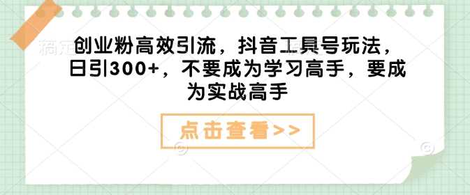创业粉高效引流，抖音工具号玩法，日引300+，不要成为学习高手，要成为实战高手-富爸爸项目圈