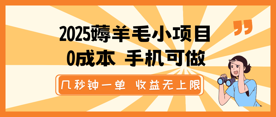 2025薅羊毛小项目，0成本 手机可做，几秒钟一单，收益无上限-富爸爸项目圈