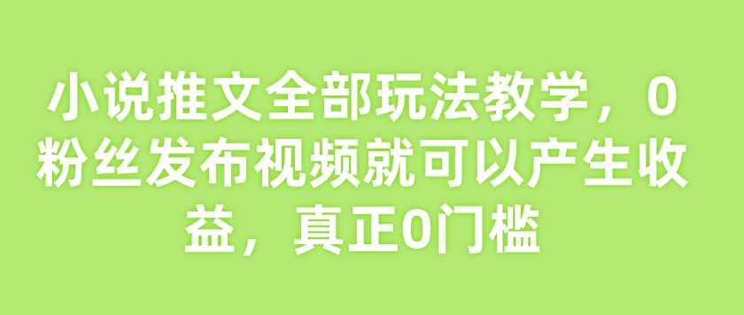 小说推文全部玩法教学，0粉丝发布视频就可以产生收益，真正0门槛-富爸爸项目圈