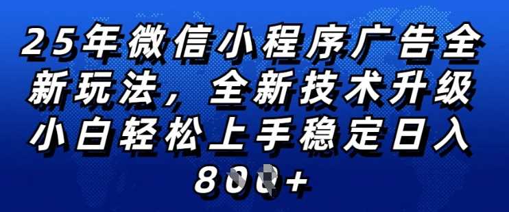 2025年微信小程序全新玩法纯小白易上手，稳定日入多张，技术全新升级，全网首发【揭秘】-富爸爸项目圈