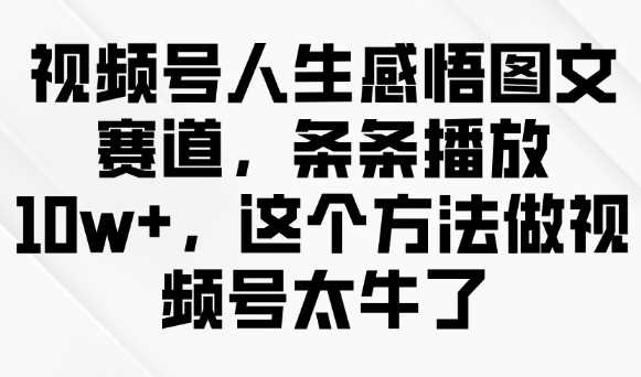 视频号人生感悟图文赛道，条条播放10w+，这个方法做视频号太牛了-富爸爸项目圈